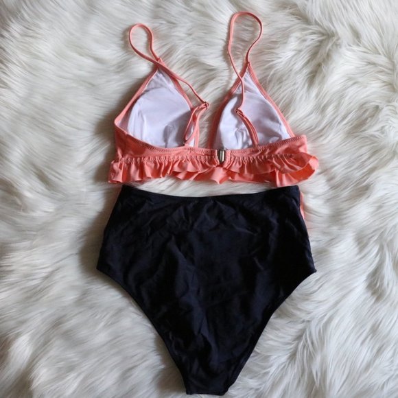 M Pink and Navy Blue High Waist 2 Piece Bikini swimsuit - Picture 6 of 9